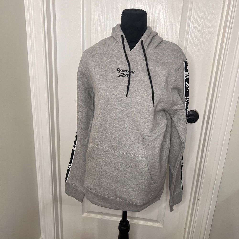Reebok‎ Mens RI Tape OTH Hoodie Heather Gray Logo Tape Pullover HB2155 Medium